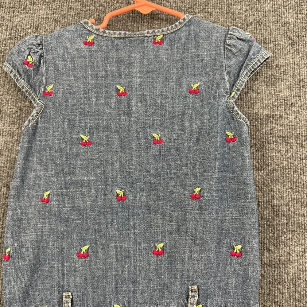 Gymboree Girls Denim Cherry Embroidered Tiered Ruffle Dress Sz 5 Drop Waist 2011